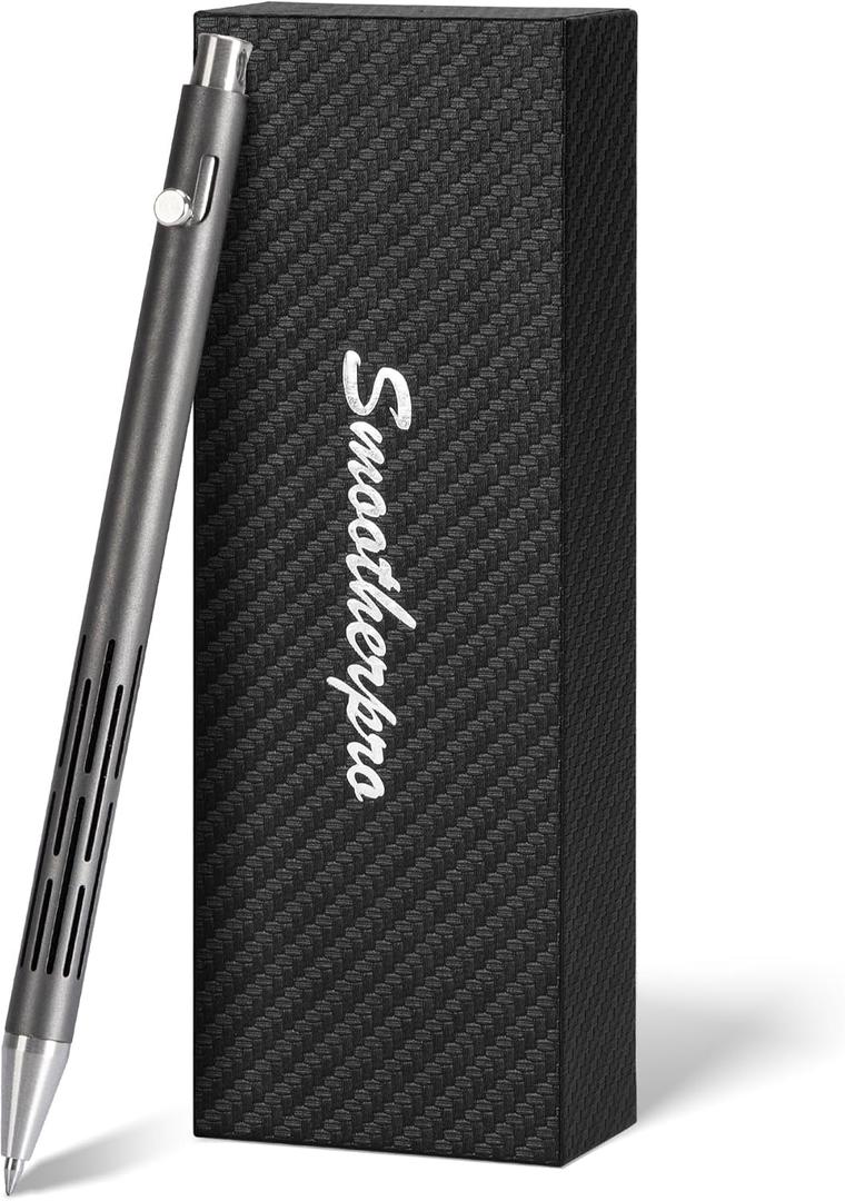 SMOOTHERPRO Bolt Action Pen, Stainless Steel Ballpoint Pen with Black Ink Slim Design, Compatible with Pilot G2 Refills, Gray