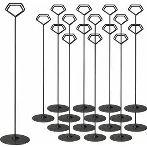 Urban Deco 16PK Table Number Holders 12 Inches Place Card Holder Metal Table Card Holders, Picture Holders For Tables, Card Holder Stand For Wedding Dcor - Black Sign Holder