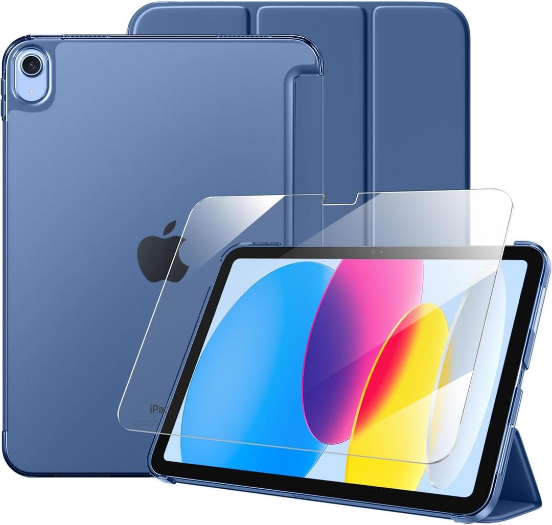 Mastten for iPad (A16) 11th Generation Case 11 Inch 2025 with Screen Protector, iPad 10th Generation Case 10.9 Inch 2022 Cute Slim Hard Translucent Back Full Protective Trifold Stand Cover, NavyBlue