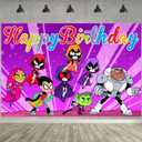 Cartoon Birthday Party Decoration, Party Photo Background 5 x 3 FT and 18 Pcs Balloon, Merch Party Backdrop Supplies