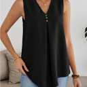 SHENHE Women's Tank Tops V Neck Sleeveless Tunic Top Loose Fit Dressy Flowy Work Blouse (Black, L)
