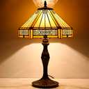 WERFACTORY Tiffany Lamp Yellow Hexagon Stained Glass Mission Style Table Lamp Desk Bedside Reading Light 12X10X18 Inches Decor Bedroom Living Room Home Office S011 Series