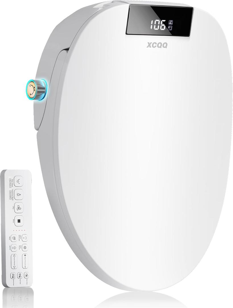 Electric Bidet Toilet Seat Elongated, Heated Toilet Seat, Instant Warm Water, Warm Air Dryer, Rear Feminine and Oscillating Washing, Wireless Remote, Night Light, Slow Close Lid, LED Display