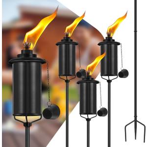 Home Garden Torch Set of 4, 16oz Outdoor Metal Torch Garden Dcor, 59-Inch Upgraded Citronella Torches with 3-Prong Grounded Stake, Metal Light Torches for Party Patio Pathway