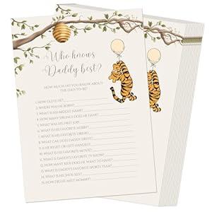 Classic Winnie Baby Shower Game Cards, Who Konws Daddy Best, Set of 30 Cards, Pooh Bear Baby Decorations Party Favors Supplies & Activities
