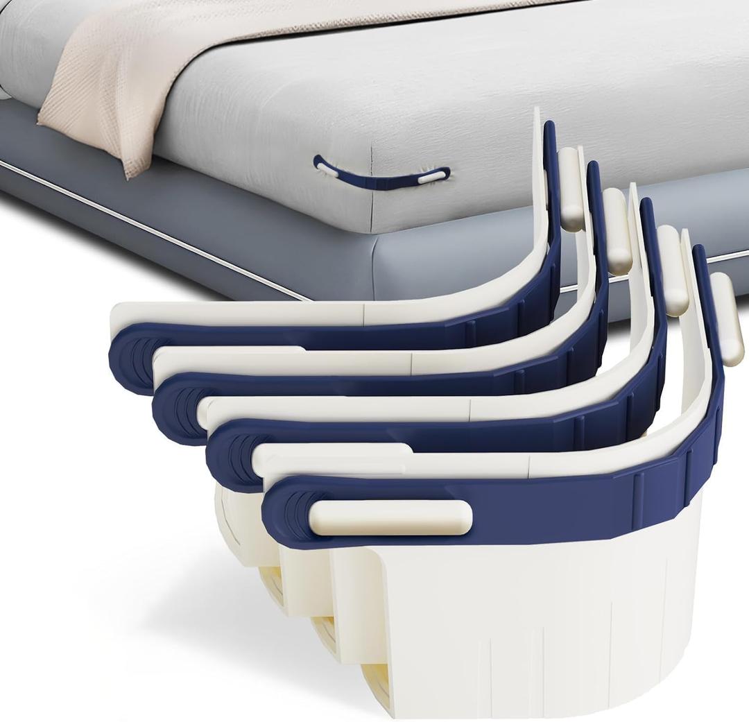 Sheet Holders for Fitted Sheets  4 Pack Heavy Duty ABS+Silicone Lock Straps, Keep Sheets Firm & Tight, No Slippage  Easy Install Bed Sheet Holders - Midnight Blue