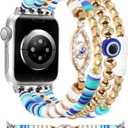 JR.DM Beaded Bracelet Compatible with Apple Watch 38mm 40mm 41mm 42mm Women Kids Girls Stretchy Gillter Evil Eyes Jewelry Handmade Watch Strap for iWatch Series 10/9/8/7/SE/6/5/4/3/2/1 (Blue, M)