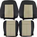 FZJDSD 4PCS Black and Tan 2-Tone Front Driver & Passenger Bottom & Top Back Non-Perforated Microfiber Leather Replacement Seat Covers Compatible with Ford Expedition Eddie Bauer Limited XLT 2007-2014