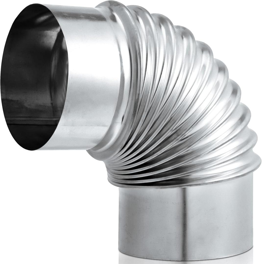 Hicarer 1 Pcs 4 Inch 90 Degree Galvanized Dryer Elbow Vent Tube Connector Adjustable Dryer Vent Elbow Connector for 4" HVAC Duct Pipe Hose Ductwork