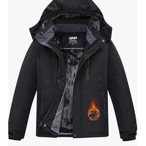 QMP Winter Jacket for Boys and Girls Waterproof Ski Jacket Winter Snow Coat Hooded Fleece Windproof with Zip Pockets(L)