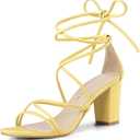 Allegra K Women's Strappy Lace Up Chunky Heeled Sandals (8.5, Yellow)
