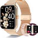 Smart Watch for Women with Bluetooth Call Answer/Dail,1.85" DIY Dial Fitness Watch with Heart Rate Sleep Monitor Step Counter 120+ Sports Modes Waterproof Women's Smart Watch for Android iOS (Gold)
