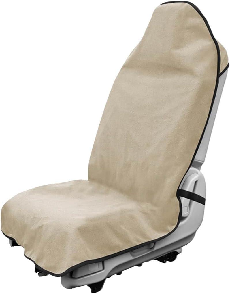 DXNQ Waterproof Car Towel Seat Cover, Sweating Non-Slip Premium Towel Carseat Cover Protector, Universal Soft Machine Washable Car Truck SUV Front Seat Cover for Gym Workout Beach Hiking (Beige)