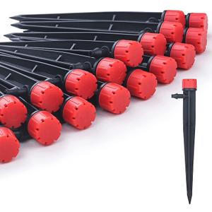 50pcs Drip Emitters for 1/4" Drip Irrigation Tubing, Adjustable 360 Degree Water Flow Drippers on 5" Arrow Stake, Garden Irrigation Drippers for (4-7mm) Watering System