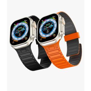 Magnetic Band Compatible with Apple Watch Ultra 2/Ultra Band for Men 49mm 46mm 45mm 44mm 42mm, Silicone Sport Waterproof Loop Strap Magnet Link for iWatch Series SE 10 9 8 7 6 5 4 3 2 1(2PCAK)