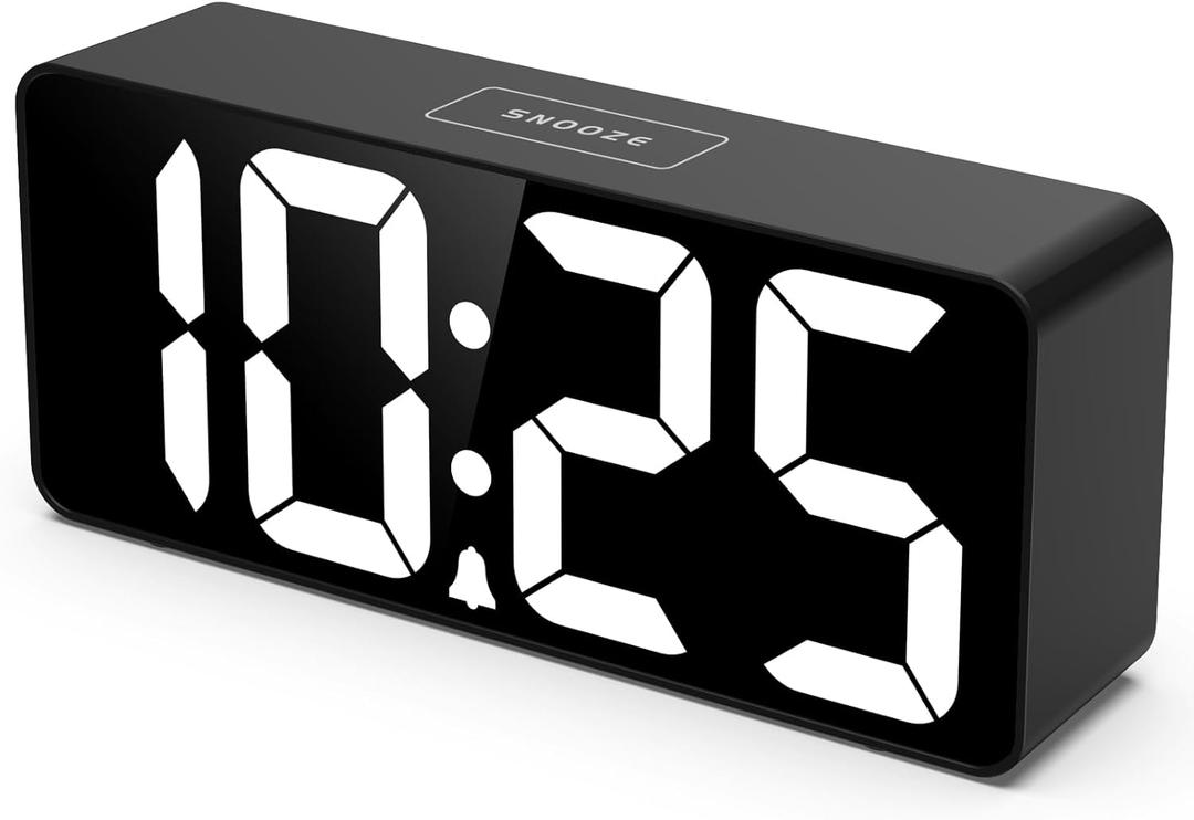 Senior Friendly Digital Alarm Clock, 7.5 Inches Large Display, Easy to Ues, Fully Range Brightness, Adjustable Volume, Convenient USB Charging Port for Bedside (Black+white Digit)