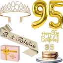95th Birthday Decorations for Women Gold with 95th Birthday Sash and Tiara, Cake Topper and Candles, Number Balloons, 95 Year Old Gifts for Women