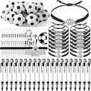 Equsion 80 Pcs Soccer Team Gifts Set Bracelets Soccer Ball Ballpoint Pens Foam Stress Balls Kick Up Cards Adjustable Bracelets for Sports Reward Birthday Party Supplies