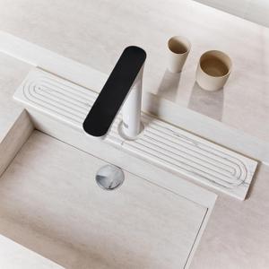 Stone Faucet Mat for Kitchen Sink, Quick Drying Mats, Water Absorbing Guard & Sink Protectors, Diatomite Bathroom Counter Tray, Kitchen Decor Home Accessories - Marble White, 19.7''x4''