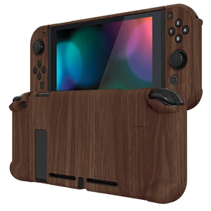 eXtremeRate PlayVital Back Cover for Nintendo Switch Console, Handheld Controller Separable Protector Hard Shell for NS Joycon, Customized Dockable Protective Case for Nintendo Switch - Wood Grain