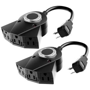 Outdoor Light Sensor Timer, 24 Hours Heavy Duty Waterproof Outlet Timer with 2, 4, 6 or 8 Hours Countdown Mode, 3 Grounded Electrical Outlet for Home Backyard Garden (2 Pack)