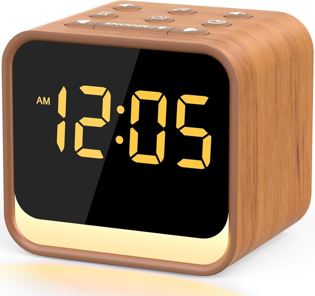 Housbay Wooden Sound Machine Alarm Clock for Bedrooms - Gentle Wake-Up with Birdsong, White Noise for Sleeping, Small Digital Clock for Phone-Free Routine (Oak)