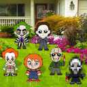 FBCOO 6 Pcs Halloween Horror Classic Movie Yard Sign with Stakes, Grim Reaper Killer Cat Lawn Sign Outdoor Decor, Outside Garden Prop Decorations Party Supplies