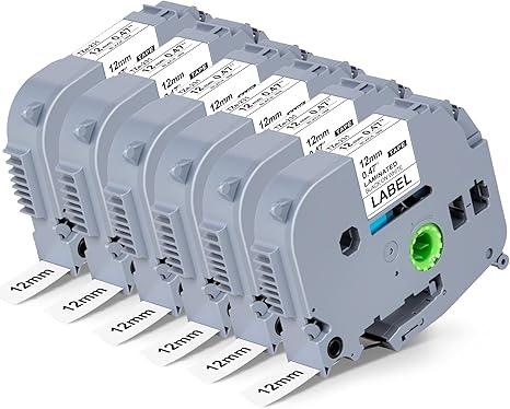 WEEMAY TZ Tape 12mm 0.47 Laminated White Compatible for Brother Label Maker Tape TZe 231 12mm 0.47 Black Ink on White Refill for P Touch Label Maker PTD210 PTD220 PTD610BT PTH110, 6 Pack