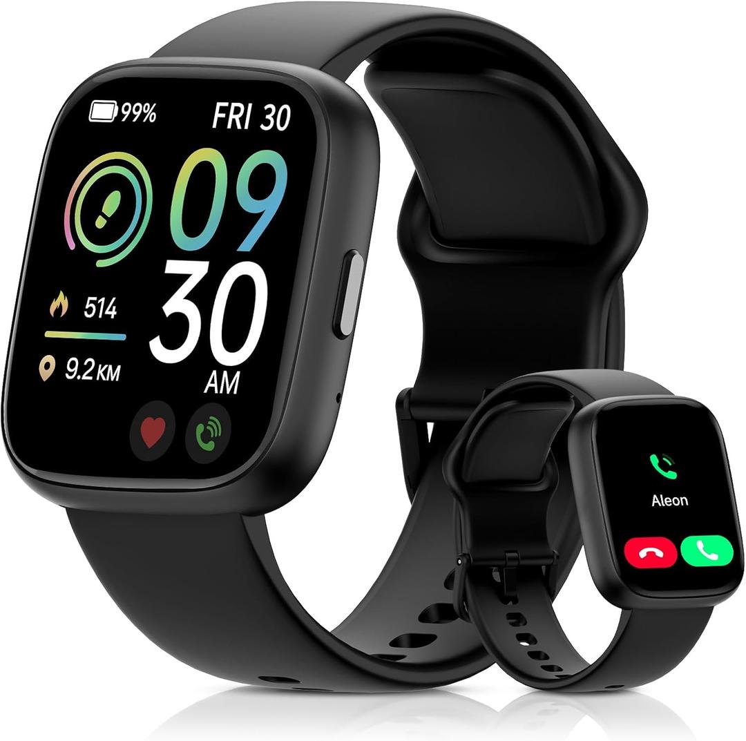 Smart Watch for Men Women, Bluetooth Calling, 1.83" HD Touch Screen Fitness Tracker, 100+ Sports Modes, DIY Dial, Sleep Steps Monitor, IP68 Waterproof, Compatible with Android & iOS (Black)