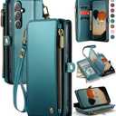 Defencase for Galaxy S25 Plus/S25+ Case Wallet with RFID Blocking Card Holder for Women Men, Elegant Leather Magnetic Snap Flip Strap Zipper Wallet Phone Cases for Samsung Galaxy S25 Plus 6.7", Green