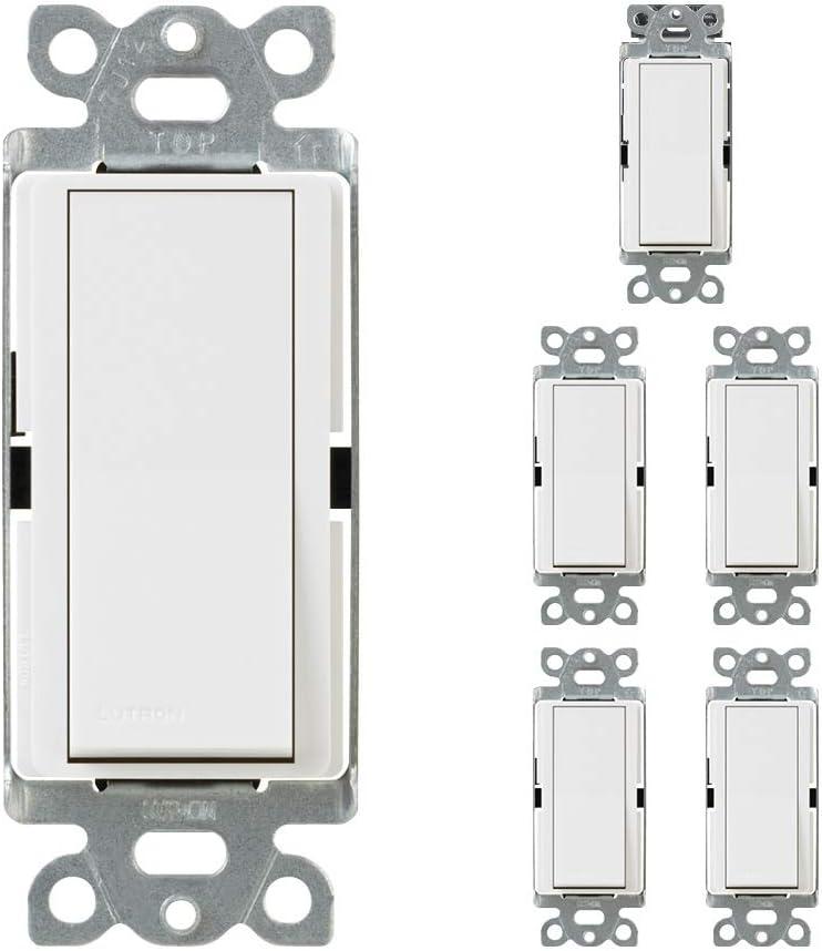 Lutron Claro 15 Amp Single-Pole Paddle Switch, CA-1PS-WH, White (6-Pack)