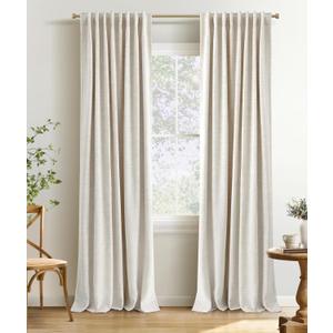 INOVADAY 100% Blackout Curtains 108 Inches Length 2 Panels Set, Back Tab/Rod Pocket Linen Black Out Curtains for Bedroom, Thermal Insulated Window Drapes - Cream, W50 X L108