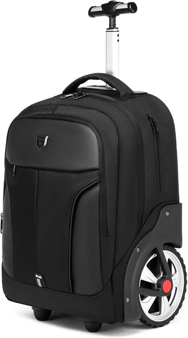 YH&GS Rolling ,Waterproof Backpack with Wheels for Business, College Student and Travel Commuter, Carry on Backpack with Laptop Compartment, Fit 17 Inch Laptop, Wheeled Backpack for Adults (Black)