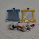 2Pcs Chicken Mirror Toys with Bell,Cage Accessories Wooden Pecking Toy Beak Grinding Stones for Parrots Finches Birds, Red Yellow