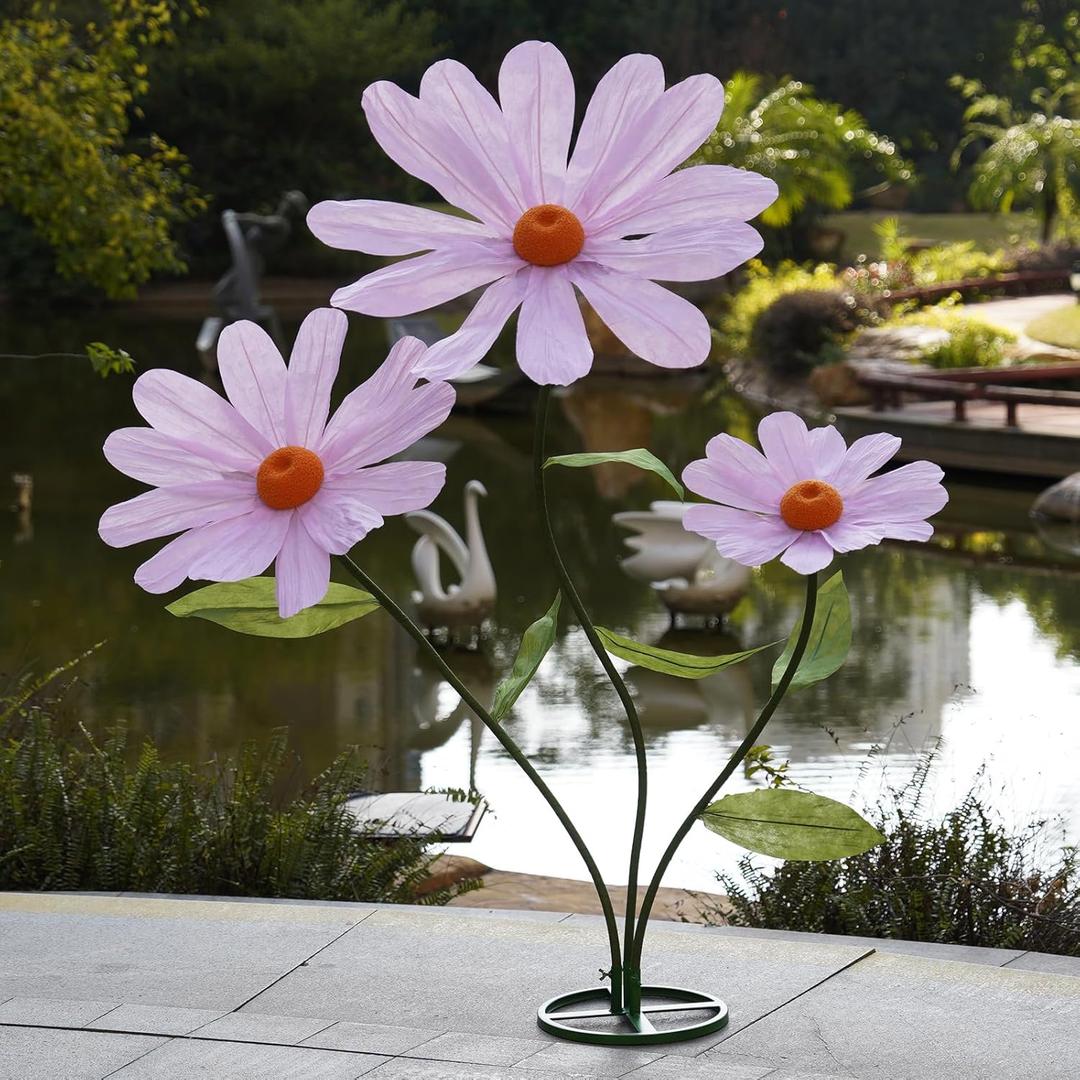 Giant Artificial Daisy Flower for Decoration,Large Faux Daisy with Stand,Realistic Petals,DIY Bendable Stem,Paper Flowers for Garden,Home,Weddings,Event & Commercial Display (Pink)
