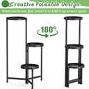 MOKANI Metal Plant Stand Indoor Outdoor for Multiple Plants, 3 Tiered Folding Corner Shelf Tall Flower Pot Holder Display Rack for Patio Living Room Balcony Garden, Black