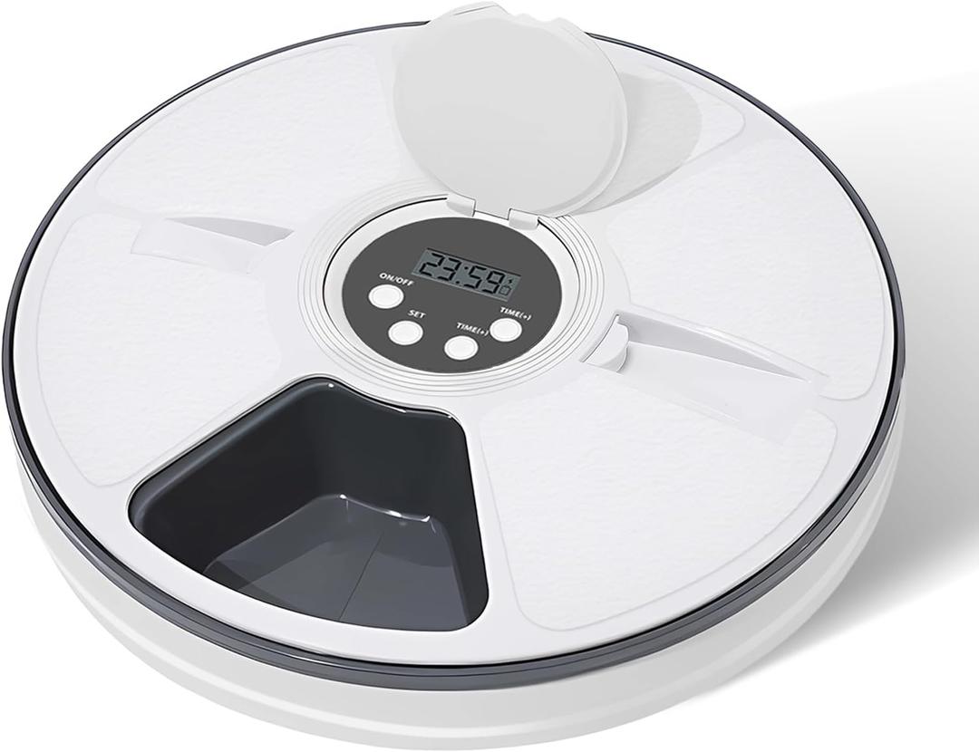 Automatic Cat Feeder for Dry Food,Supplement & Treats 6 Compartment Timed Cat Food Dispenser for Cats and Small DogsNo Ice Needed Automatic Dog Feeder(Black)