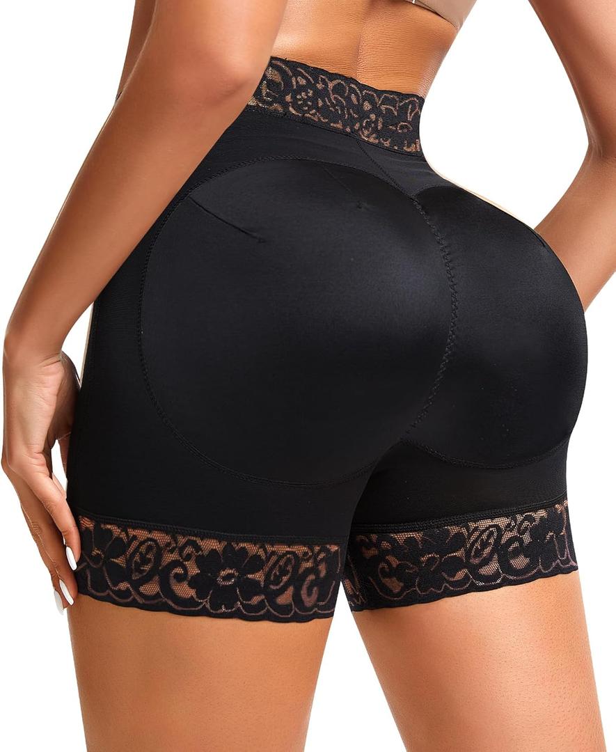 DERCA Padded Underwear for Women Butt Lifting Shapewear Booty Pads Hip Enhancer Lace Boyshorts (Small, Black)