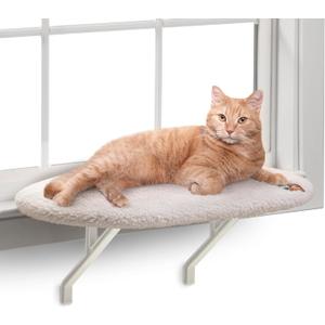 K&H Cat Window Perch Kitty Sill - Cat Window Hammock Bed with Strong Suction Cups Hold 40 lbs, Cushioned Windowsill Bed for Indoor Cats, Washable Cover, Cream Fleece, 24 x 14 Inches