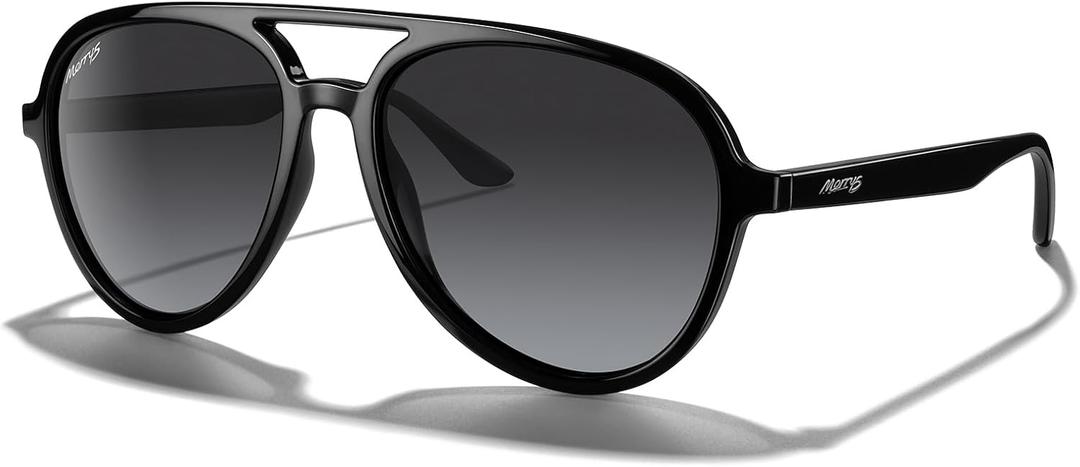 MERRY'S Classic Polarized Aviator Sunglasses For Womens Mens Retro Double Bridge Aviators S8376 (Black Frame/Gray Gradient Polarized Lens)