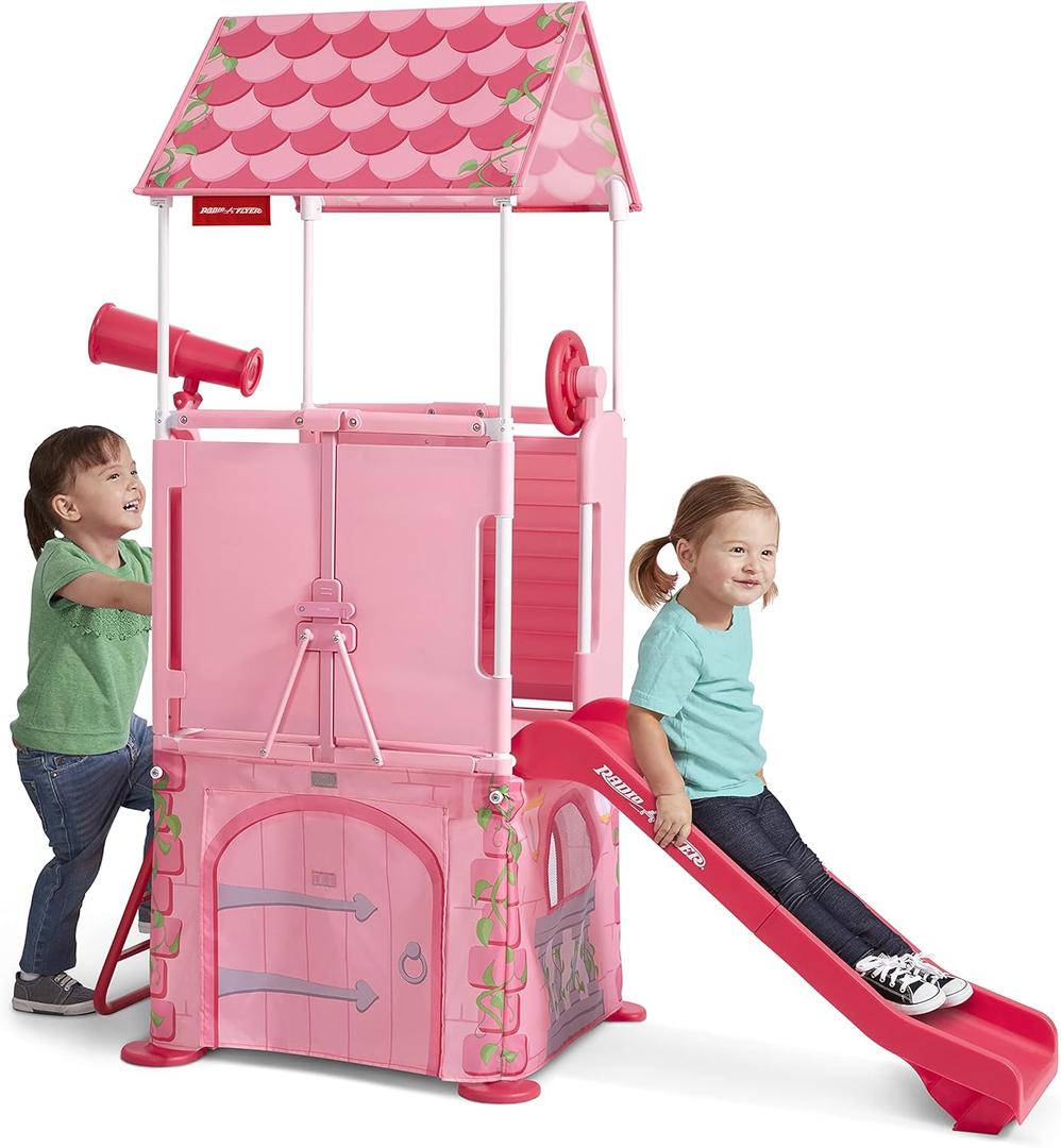 Radio Flyer Play & Fold Away Princess Castle, Toy Slide, Fort, & Climbing Playhouse