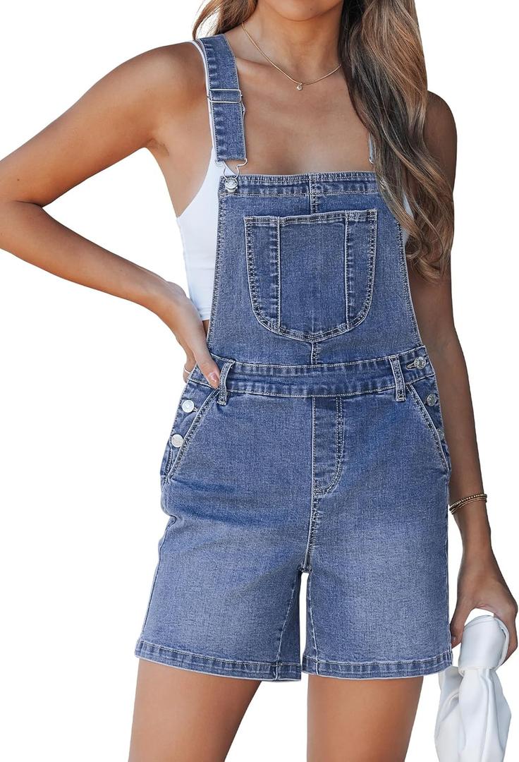 luvamia Denim Overalls for Women Loose Fit Baggy Jean Shorts Overall Bib Summer Casual Stretchy Adjustable Shortalls (Small, Lapis Blue)