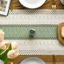 Artoid Mode Light Green Farmhouse Rustic Table Runner, Seasonal Holiday Hollow Kitchen Dining Table Decoration for Home Party Decor 12x72 Inch