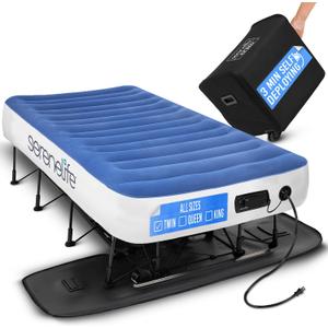 SereneLife EZ Bed Air Mattress with Frame and Rolling Case, Self-Inflating Airbed with Built in Pump for Travel and Hosting, Twin