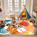 Basketball Rug for Boys Bedroom Kids Football Carpet Water Fire Sports Rugs for Boys Bedroom Baseball, Soccer Rug for Playroom Living Room Decor Sofa Mat, 4x5 Feet (Multi-587)