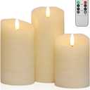 ANGELLOONG Flickering Flameless Candles with Remote, Real Wax Battery Operated Candles with Timer for Home Decor, Set of 3 LED Fake Candle for Fall Wedding Halloween Chirstmas Decoration, Ivory White
