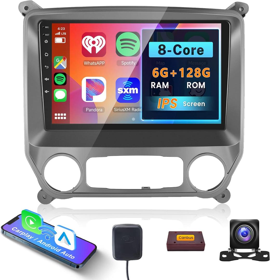 8Core 6G+128G Car Radio for Chevrolet Silverado & GMC Sierra 2014-2018, Rimoody Car Stereo Android 13 Carplay Android Auto Mirror Link DSP-32 10.1'' Touchscreen GPS WiFi BT FM/RDS 59-UI Camera