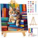 ajepon Cat Paint by Numbers Kit for Kids with Frame - Cute Cat Paint by Number for Kids, Cats Kid Painting by Number Kits Age 6-8 for Home Wall Decor 8X8inch (with Wooden Easel)