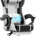 HLDIRECT Gaming Chair, Ergonomic Video Game Seat with 360° Swivel & Lumbar Massage, Computer Chair PU Leather Cushion for Adults Home/Office Use (Black & White), Backrest: 19.7 Inches, Height: 4 Inches