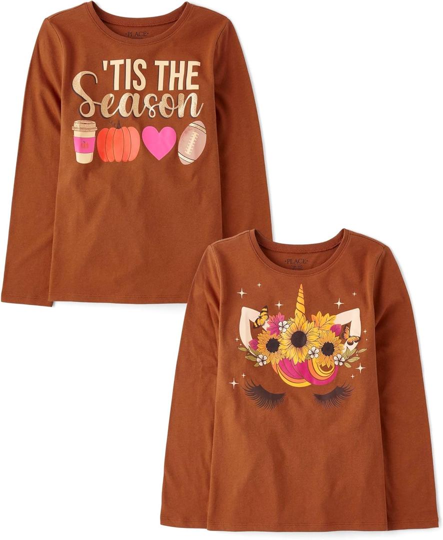 The Children's Place Kids' All Holidays,Birthdays Long Sleeve Graphic T-Shirts,2 Pack (Large)